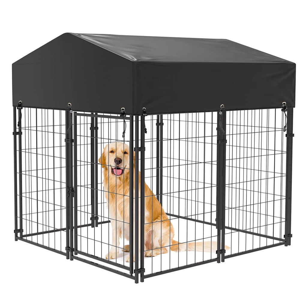 Canisa metalica de exterior pentru caini cu acoperis textil rezistent la UV-0