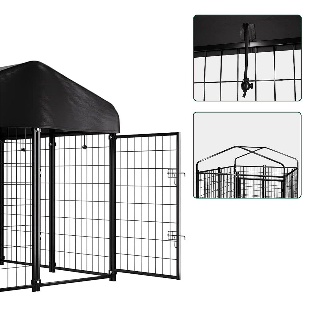 Canisa metalica de exterior pentru caini cu acoperis textil rezistent la UV-3